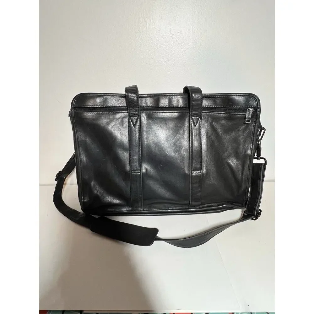 Tumi EUC Black Leather Alpha Expandable Organizer Computer Briefcase Bag Laptop